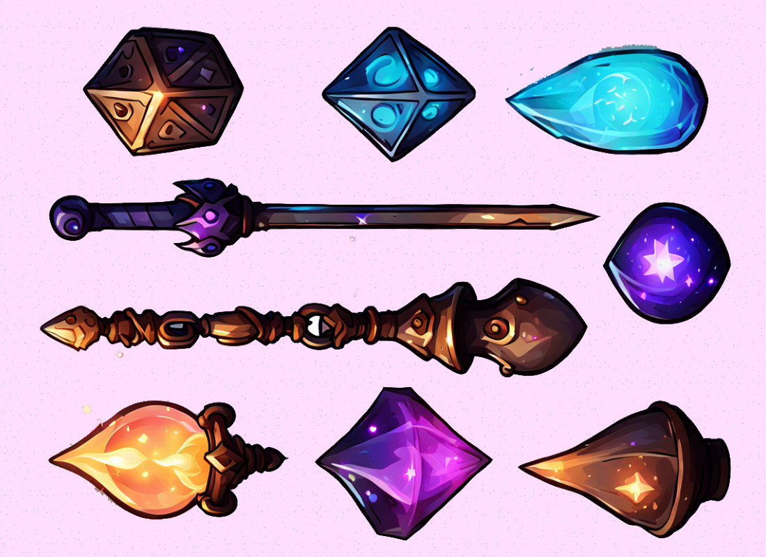A range of magic items
