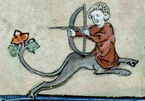 A true liontaur drawn in the margin of a medieval manuscript