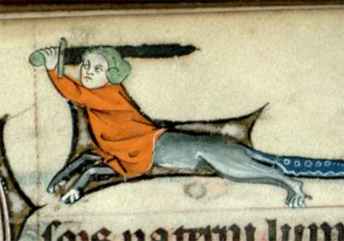 A true liontaur drawn in the margin of a medieval manuscript